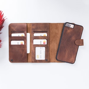 Personalized iPhone 8 Plus/7 Plus Leather Wallet Case: Magnetic Detachable Cover