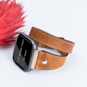 Camel Leather Double Wrap Band for Fitbit Versa 2/1/Lite image 2