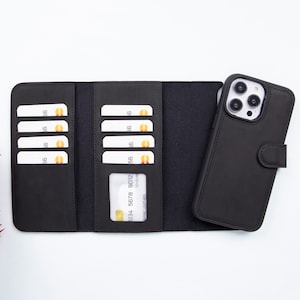 iPhone 13 Mini Leather Wallet, iPhone 14 Case, Leather iPhone 14 Pro Max MagSafe Charger Cover, iPhone 14 Plus Case, Leather iPhone Wallet