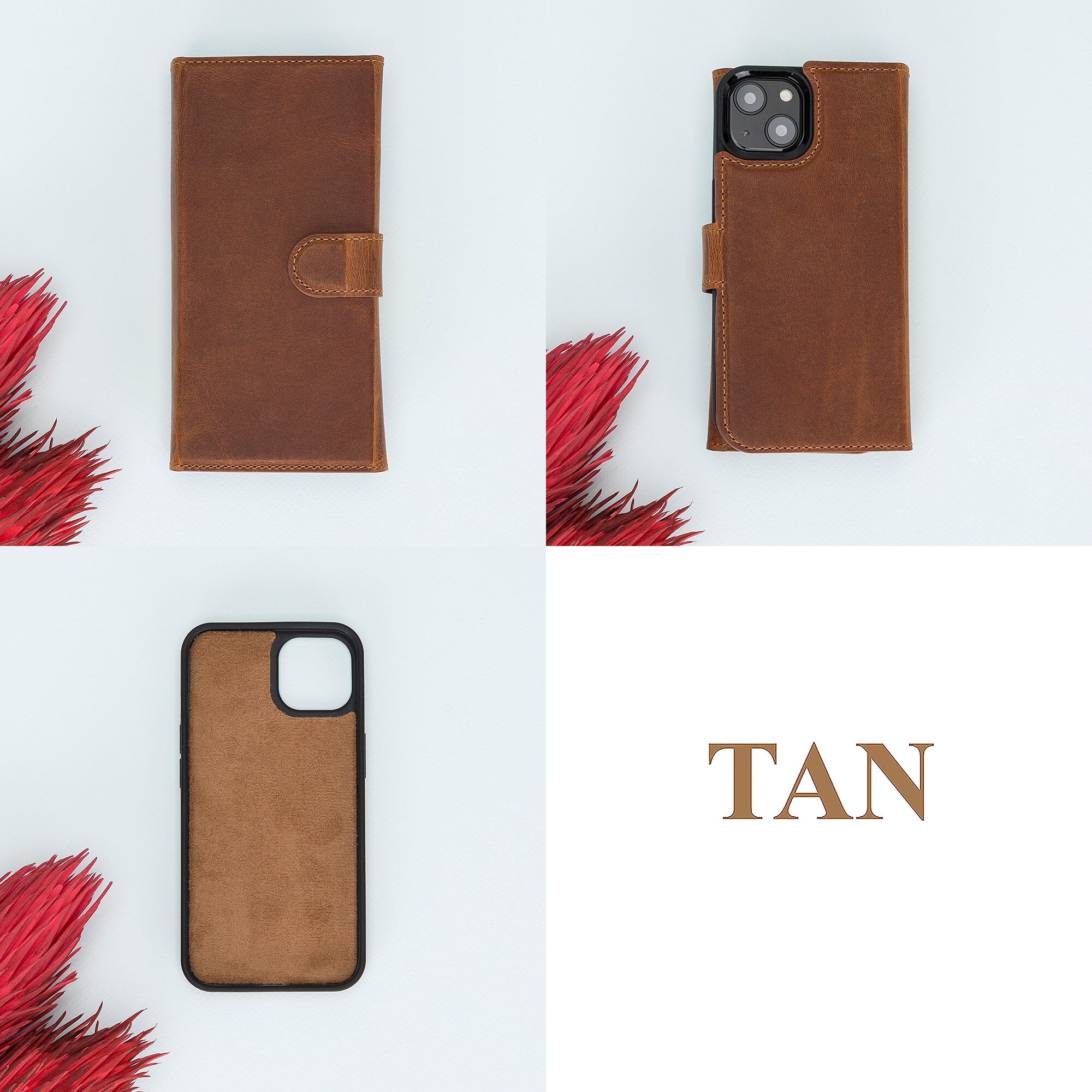 Leather Iphone 13 Wallet Case Full Grain Leather Trifold Etsy