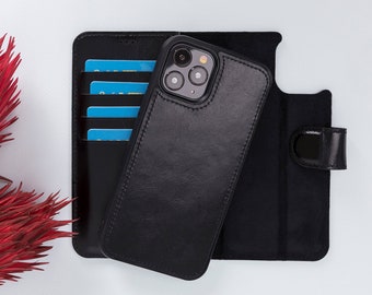 Full Grain Leather iPhone Wallet Case: Magnetic Bifold Cover