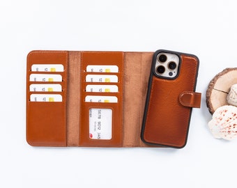 Leather iPhone 15 Pro 6.1" Wallet, Apple iPhone 14 Pro Max Case, iPhone 13 Trifold Wallet Case, iPhone 12 Mini Wireless MagSafe Charger Case