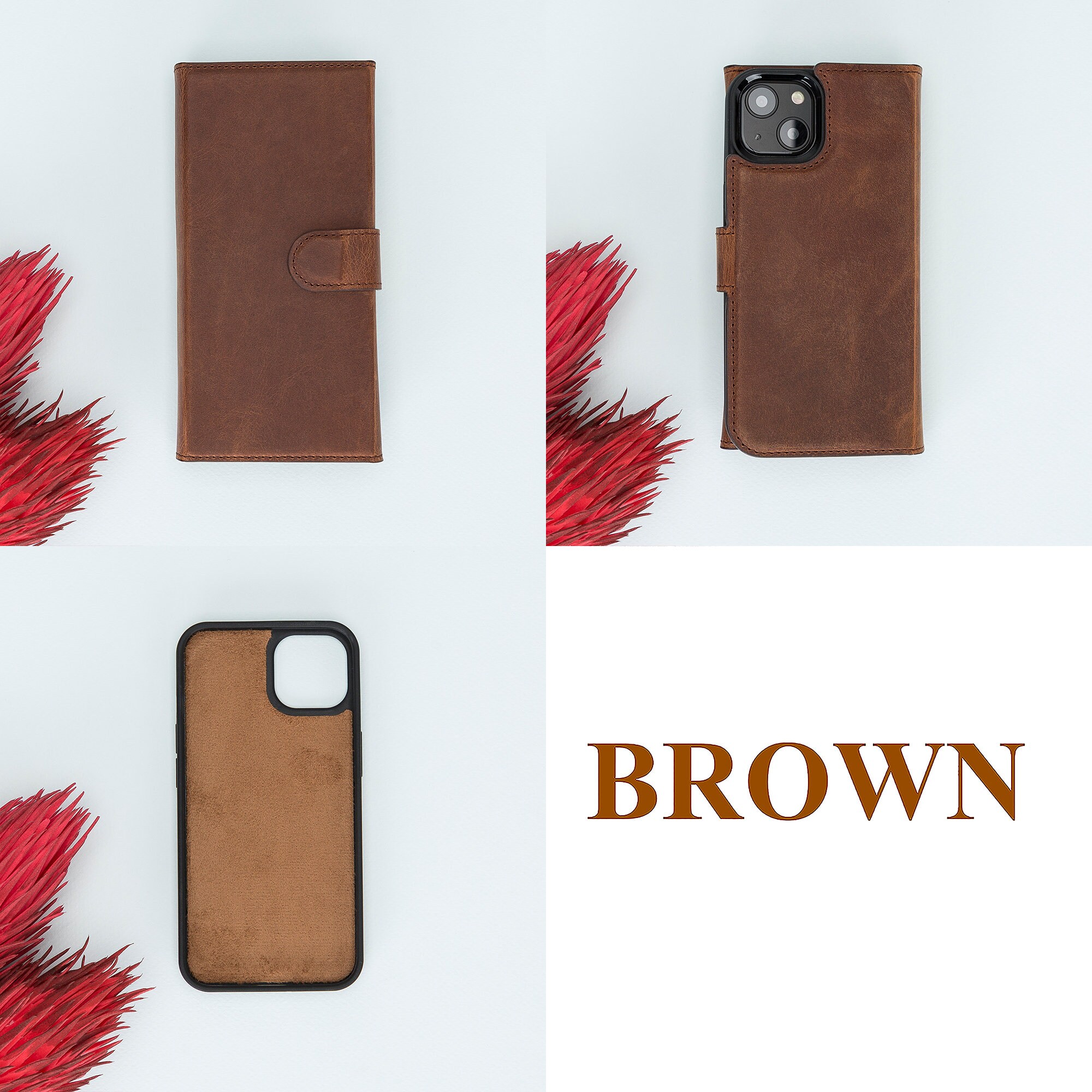Leather Iphone 13 Wallet Case Full Grain Leather Trifold Etsy
