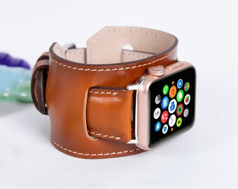 Vollnarbenleder Apple Watch Manschette Band, personalisierte Fitbit Versa Riemen