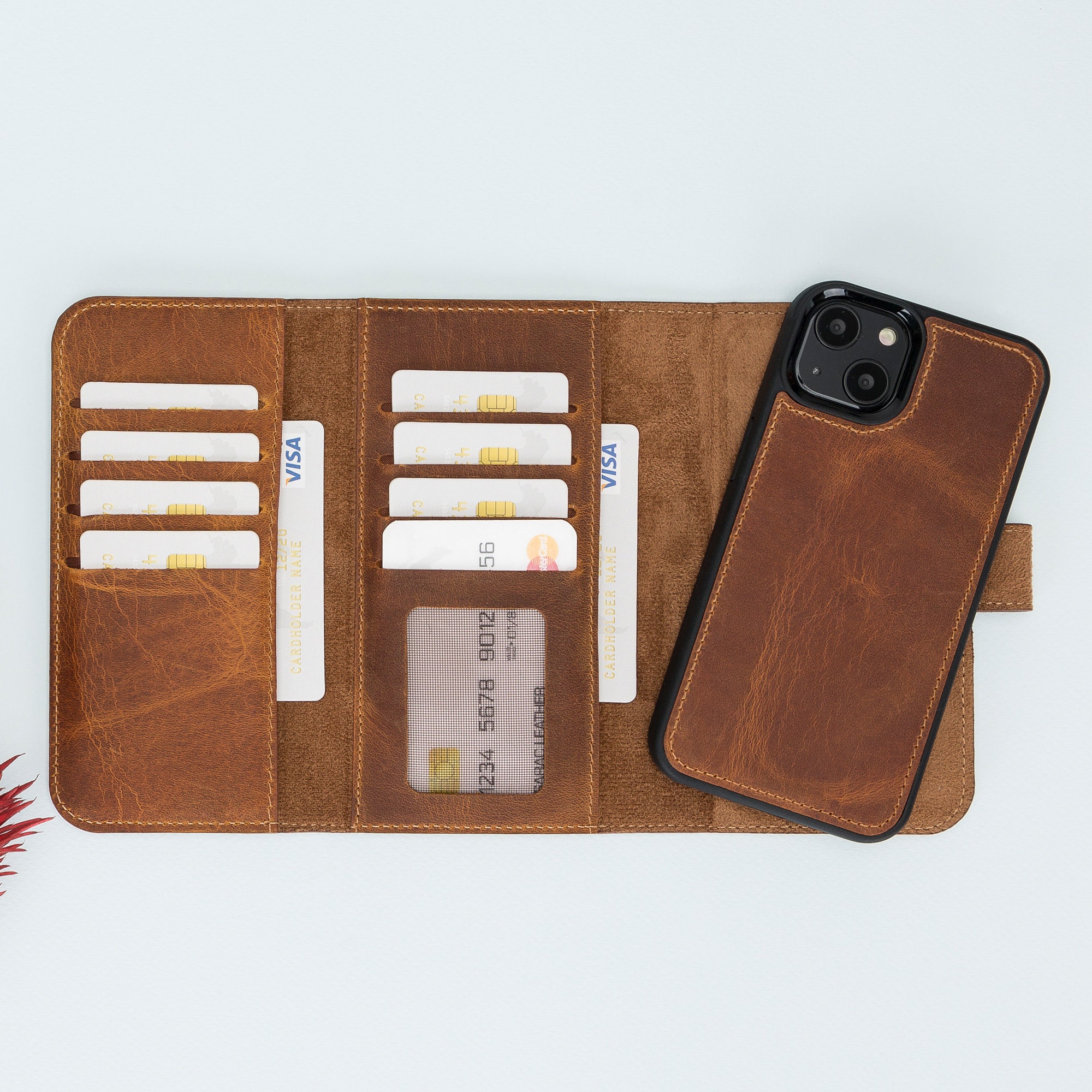 Leather Iphone 13 Wallet Case Full Grain Leather Trifold Etsy