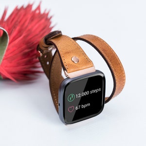 Camel Leather Double Wrap Band for Fitbit Versa 2/1/Lite image 3