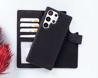 Handmade Leather Wallet Case for Samsung Galaxy: Magnetic Detachable Stand