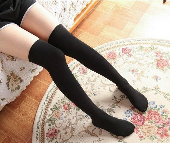 Black Thigh High Socks Extra Long Sexy Christmas Show Girl Cosplay  Stockings Knee High Socks Women