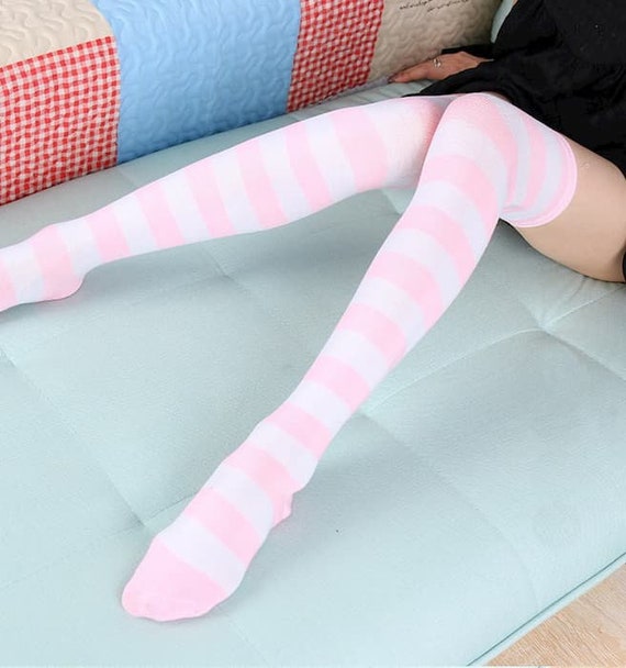 Striped Over Knee Stockings and Arm Warmer Set, Thigh High Sock Winter  Glove for Christmas/Cosplay Party WM-SG-3