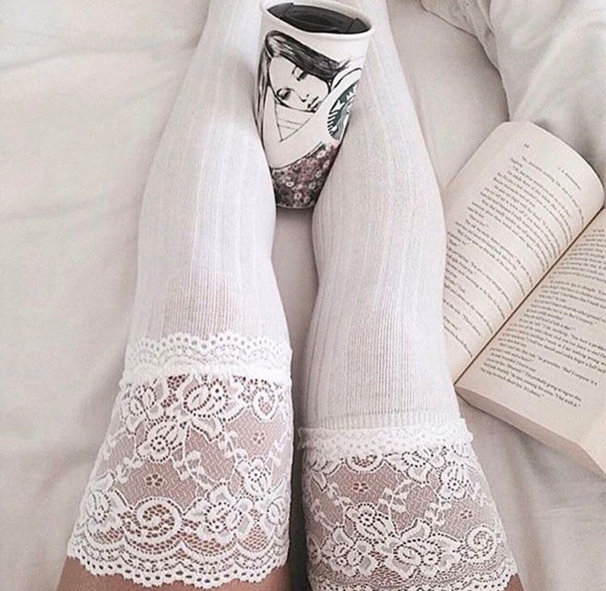 Lace Cotton Thigh High Socks 