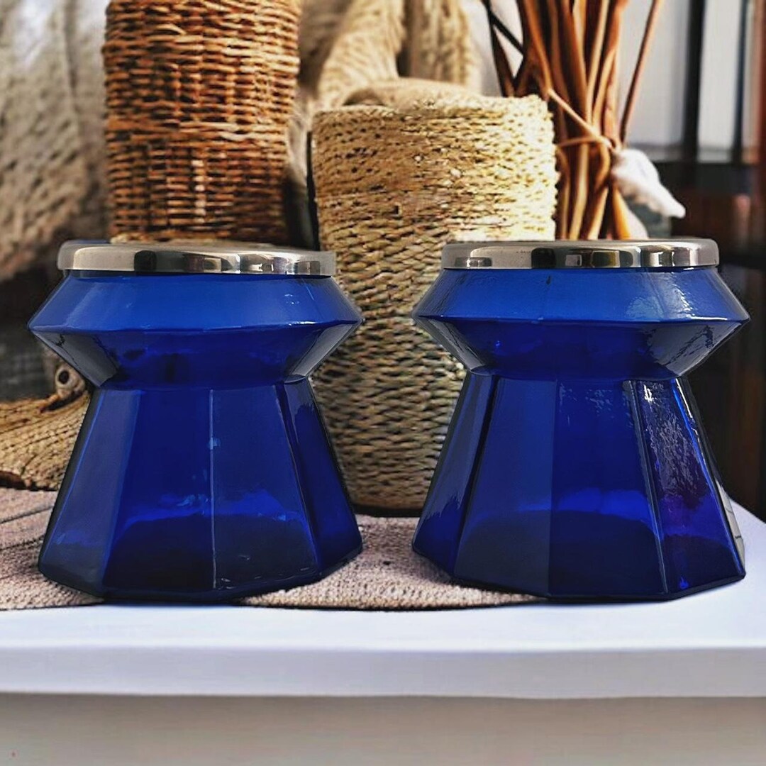 Vintage Style Ikea Pair of Cobalt Blue Tealight Candle Holders Etsy