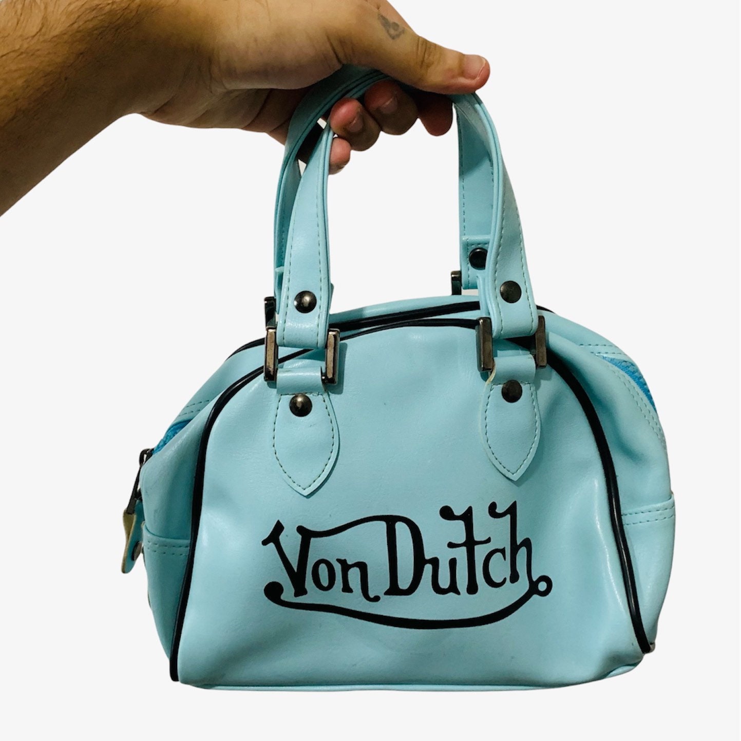 Von Dutch Women's Bowling Style Bag Y2k Red Ladies Handbag Bottom Studs 90s  Rare