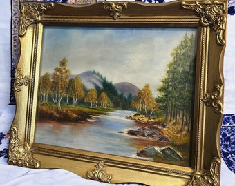 Vintage 1970s Landscape Nature Scene Oil Painting