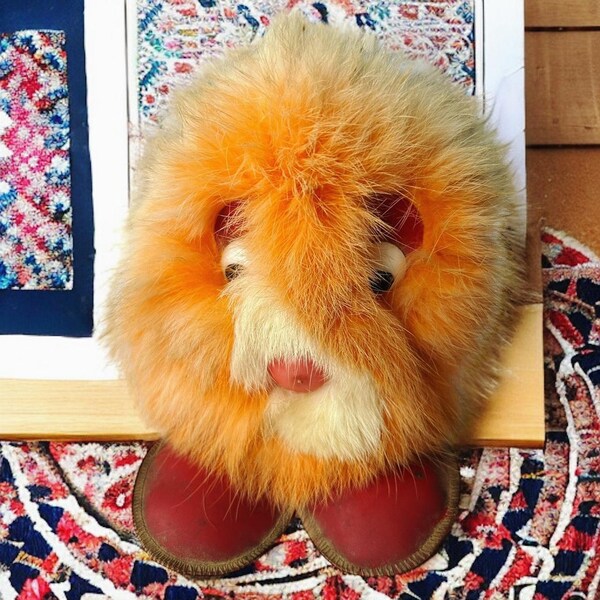 Vintage 1960s Real Fur Wind up Juguete musical