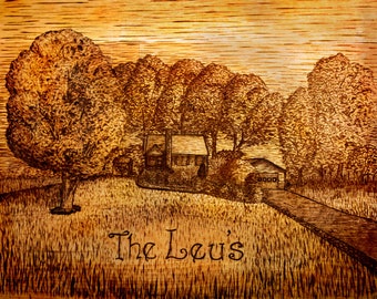 Unique Woodburning of YOUR House -  Carved Edges | Custom Pyrography Artwork | Hardwoods | Unique | Personalized