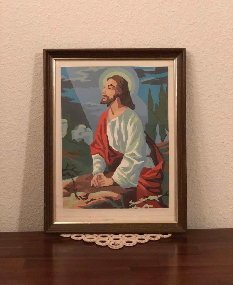 Vintage Framed Paint by Numbers Jesus Painting / PBN / Mod Etsy