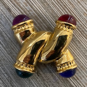 Gorgeous IVANA Signed Vintage 1990&#39;s Gold With Multicolored Cabochons Classic Gripoix Style Brooch