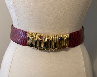 【保管袋付き】JUDITH LEIBER ベルト　ゴールド　ストーン　希少 Judith Leiber Black Leather Belt Gold Frogs Buckle Gemstones
