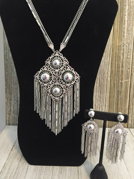 Beautiful 1980's Huge Silver Boho Pendant Necklace