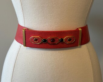 Stunning Women Gold and Red Vintage Belt Elegant Womens Burgundy Red Gold Buckle Belt 2.0 Cm Ladies  main image 4