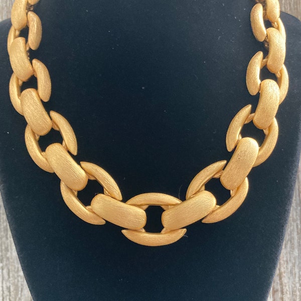 Fabulous ANNE KLEIN Vintage 1990's Brushed Gold Modern Statement Collar Necklace