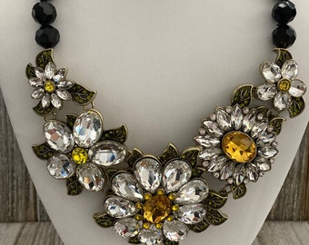 Magnificent HEIDI DAUS Glorious Garden Signed Vintage 1990's Multicolored Rhinestone Floral Massive Statement Necklace