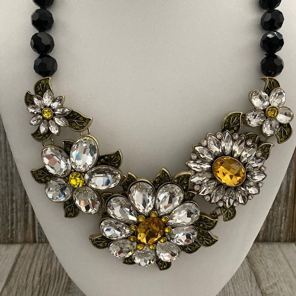 Magnificent HEIDI DAUS Glorious Garden Signed Vintage 1990's Multicolored Rhinestone Floral Massive Statement Necklace