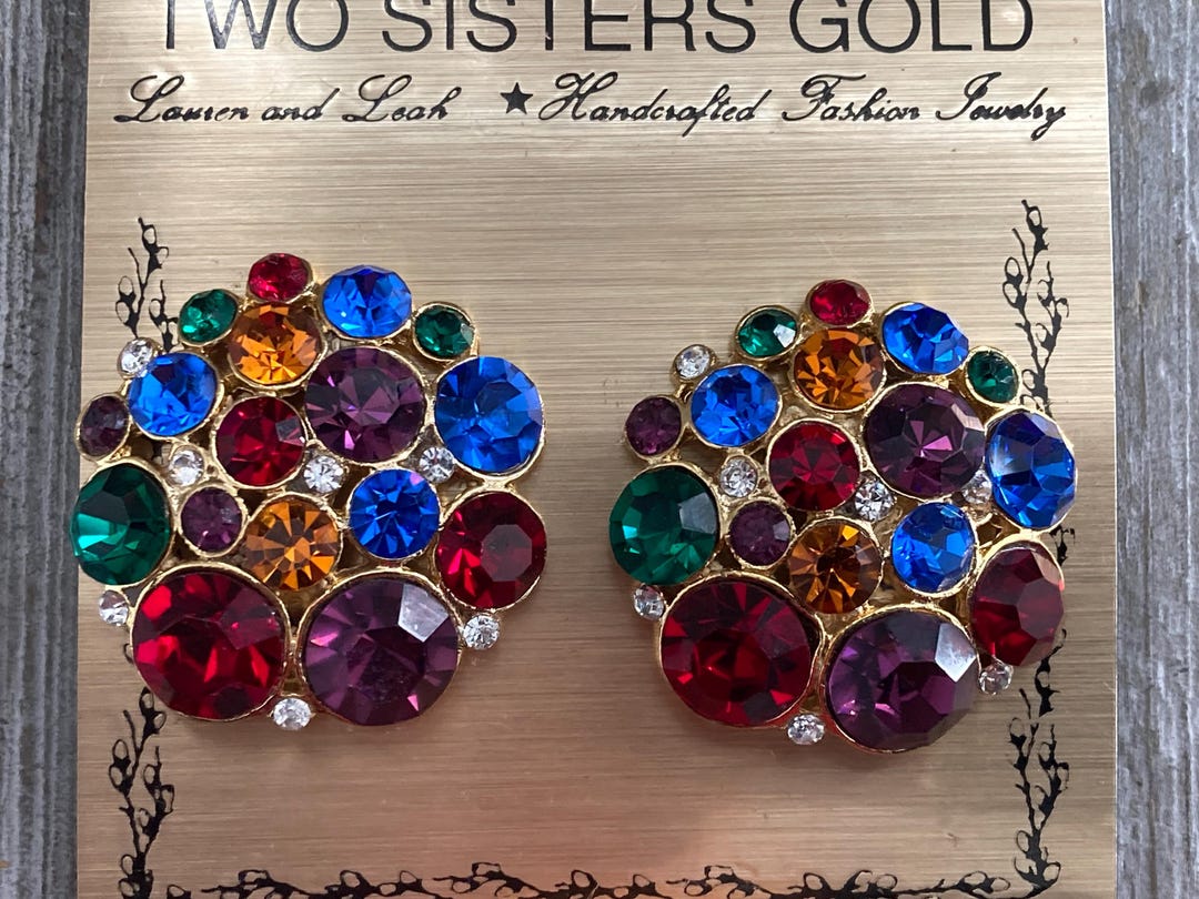 TWO SISTERS New Old Stock Vintage 1990's Multicolored Rhinestone ...