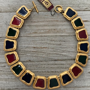 ANNE KLEIN Signed Vintage 1990&#39;s New Old Stock Chunky Multicolored Modern Statement collar Necklace
