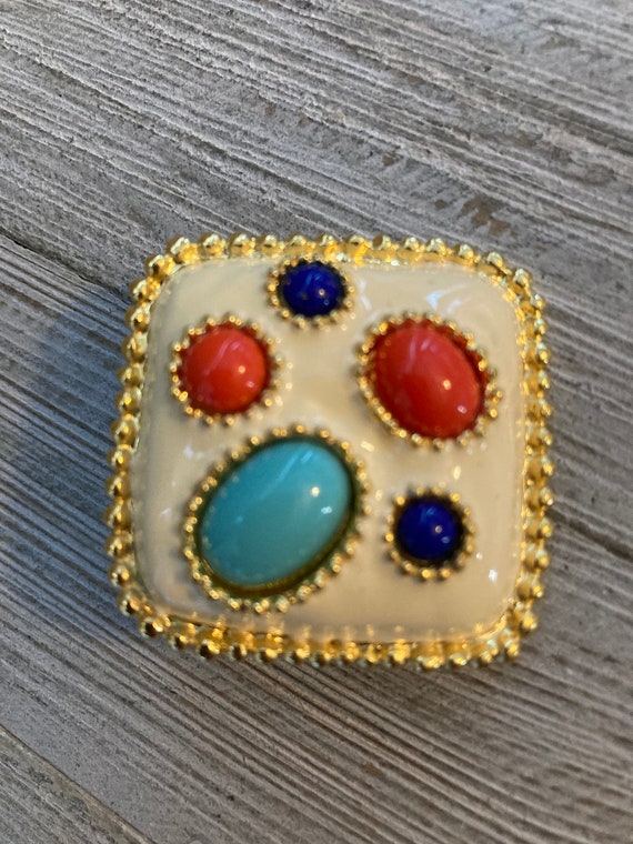 NOS Massive Beige Enamel With Multicolored Caboch… - image 4