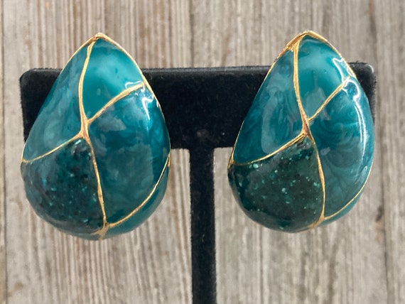 Beautiful Vintage 1980's-90's Teal And Gold Teard… - image 5