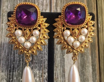 NIOB JHAVERI For Avon Vintage 1990&#39;s  Large Purple Statement Runway Clip Earrings