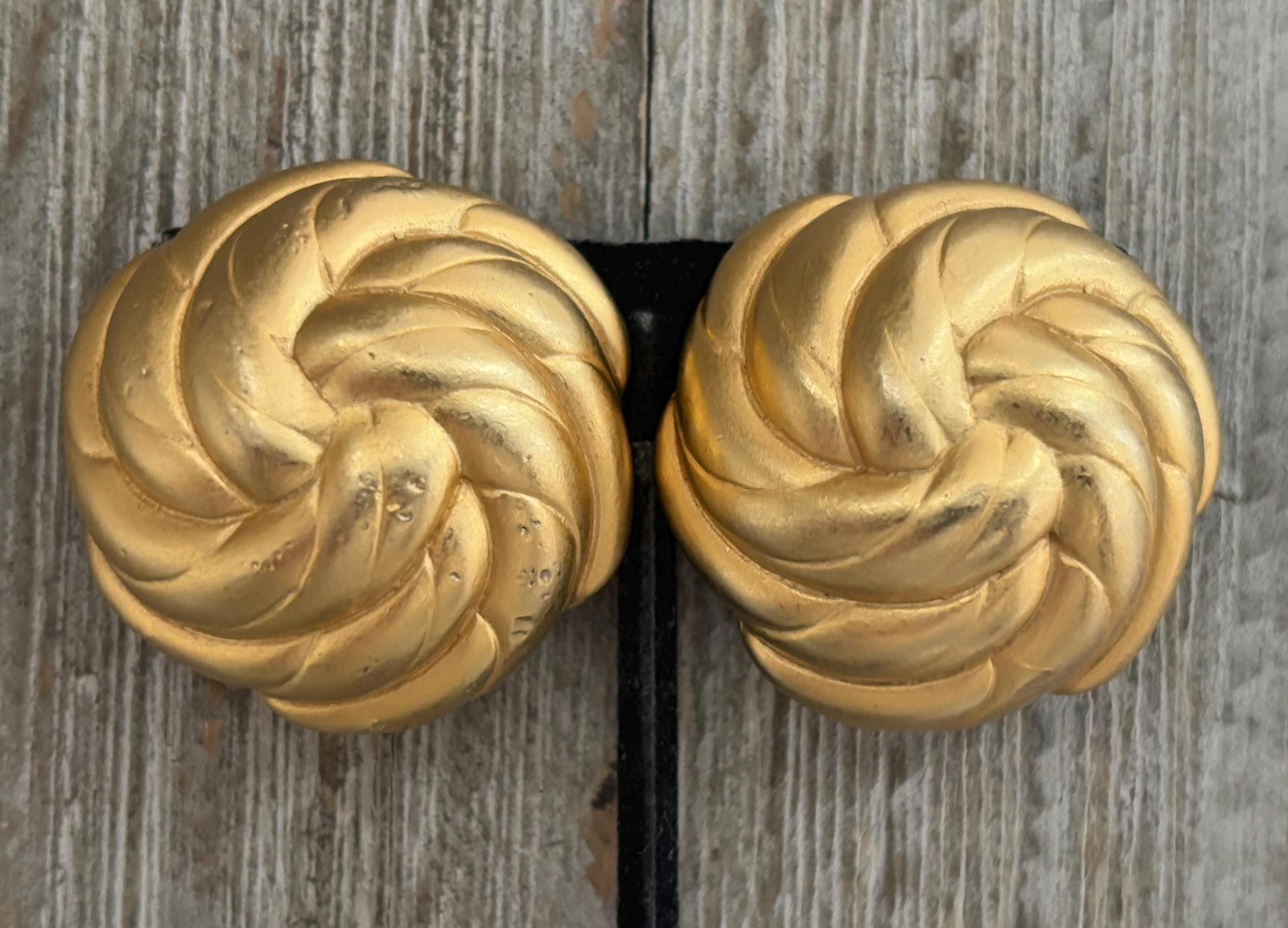 Fabulous Vintage 1990's Heavy Round Gold Modern Classic Clip Earrings
