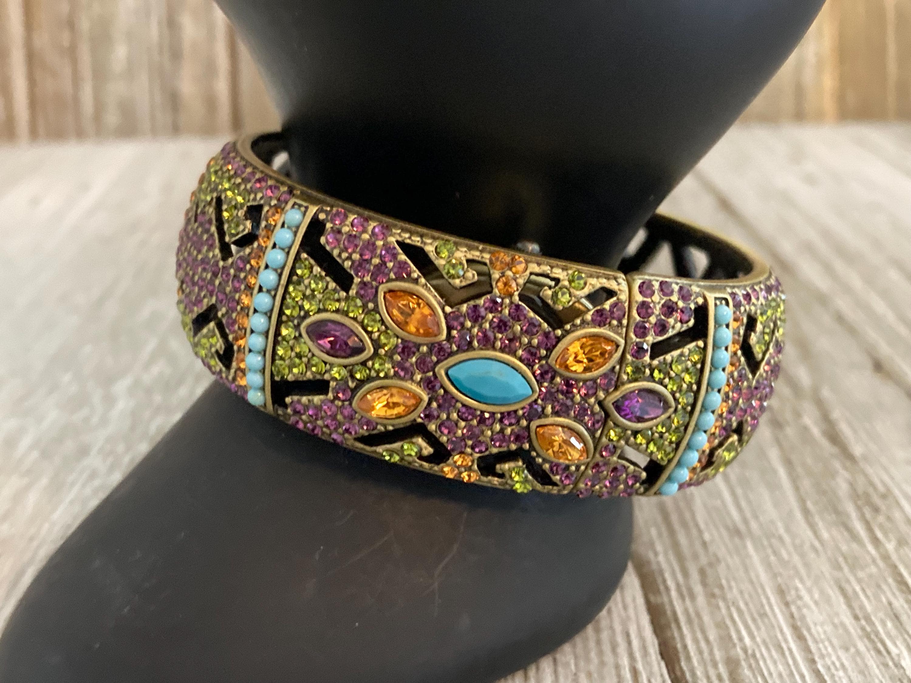 Vintage Heidi Daus Bangle Costume Bracelet Watch Marty Bentley | Art Deco Design Heidi Daus Bracelet Watch in  main image 2
