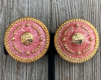 Boucles d'oreilles clip classiques rondes en or et rose vintage des années 1990 New Old Stock
