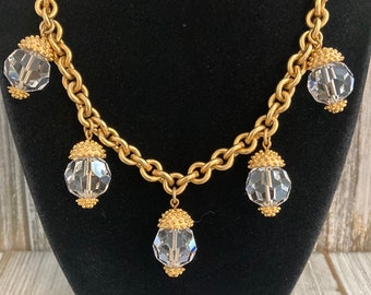 Magnificent ANNE KLEIN Vintage 1990's Gold With Dangling Glass Balls Modern Statement Necklace