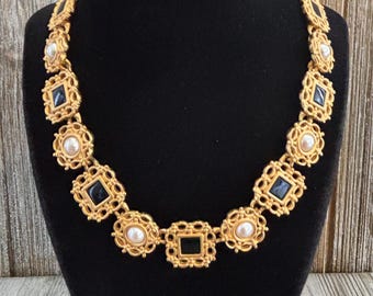Vintage KJL for AVON Papillion Butterfly Necklace With Faux Pearls 