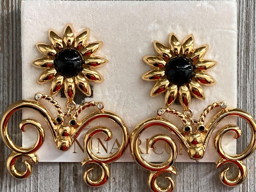 Gorgeous NINA RICCI 1990's New Old Stock Gold and Black Modern