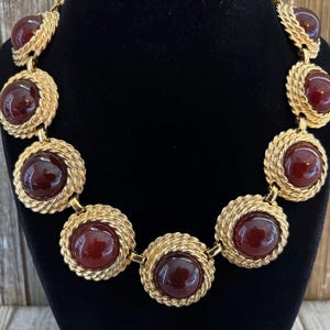 Stunning N Signed Vintage 1980's-90's Gold With Red Cabochons Heavy Moghul Statement Runway Collar Necklace