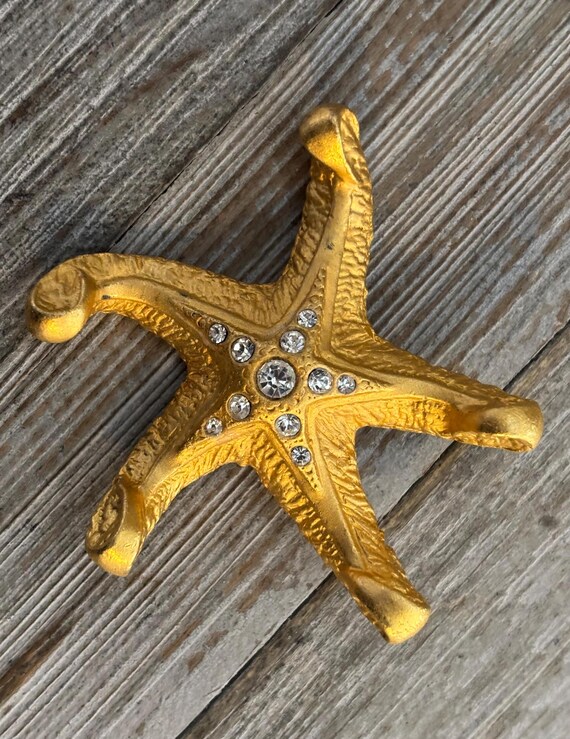 Broche Vintage étoile De Mer En Or Avec Cristaux Rubis - État Impeccable - Bijou Ancien