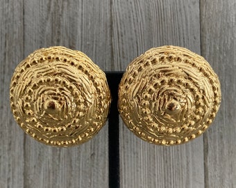 Fabulous Massive NEW OLD STOCK Vintage 1980's High Quality Round Gold Modern Runway Clip Earrings