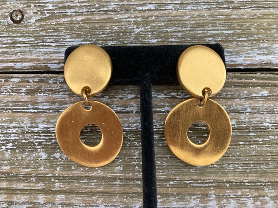 Vintage 1990's Matte Gold Modern Circle Dangle Ru… - image 5