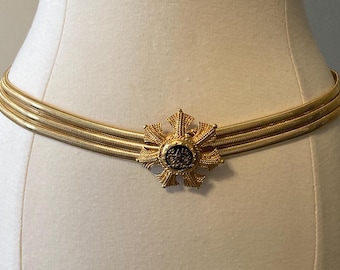 Vintage 1980s NOS Thin Gold Stretch Belt With Metal Flower  display picture 2