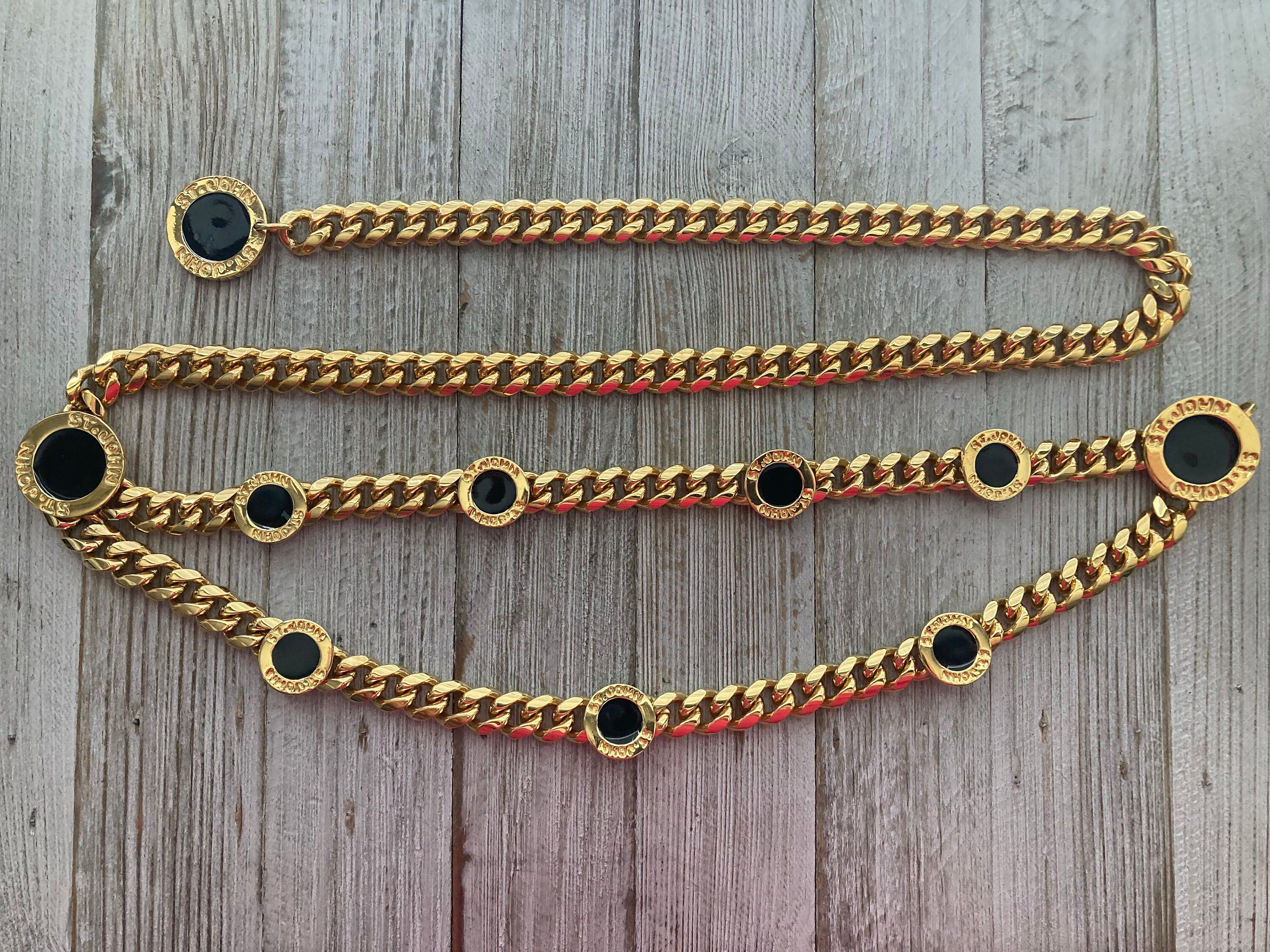 ST JOHN black logo chain belt . St. John Skinny Leather Chain-Link Belt - Black Belts  main image 2