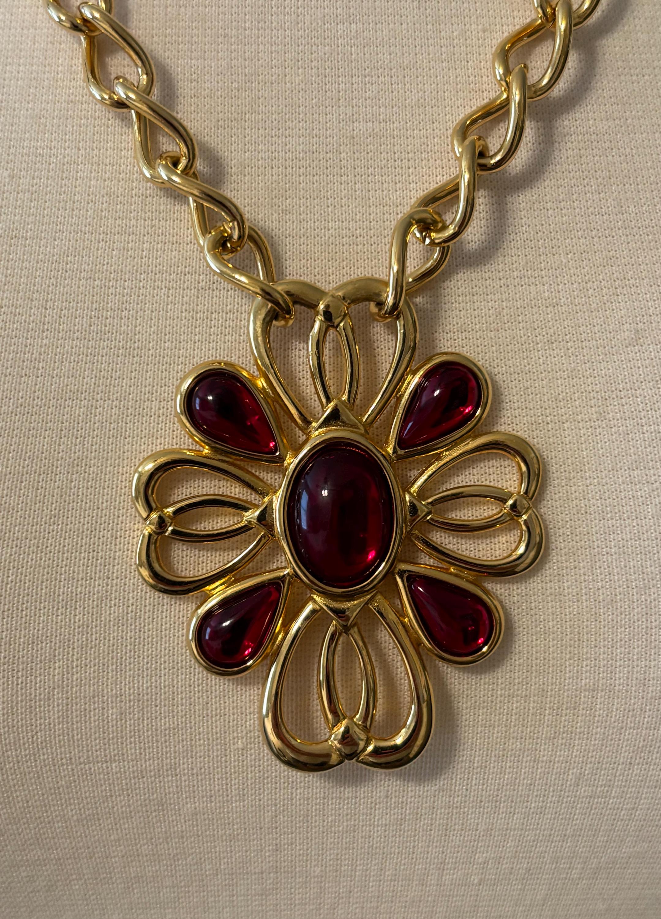Gorgeous NAPIER Signed Vintage 1980's-90's Gold With Red Gripoix