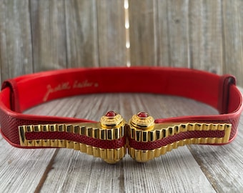 Stunning JUDITH LEIBER Vintage 1990's Red Snakeskin Adjustable