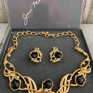 Stunning BARRERA For AVON NOS Vintage 1990 Granada Collection Gold And Black Cabochons Jewelry Set