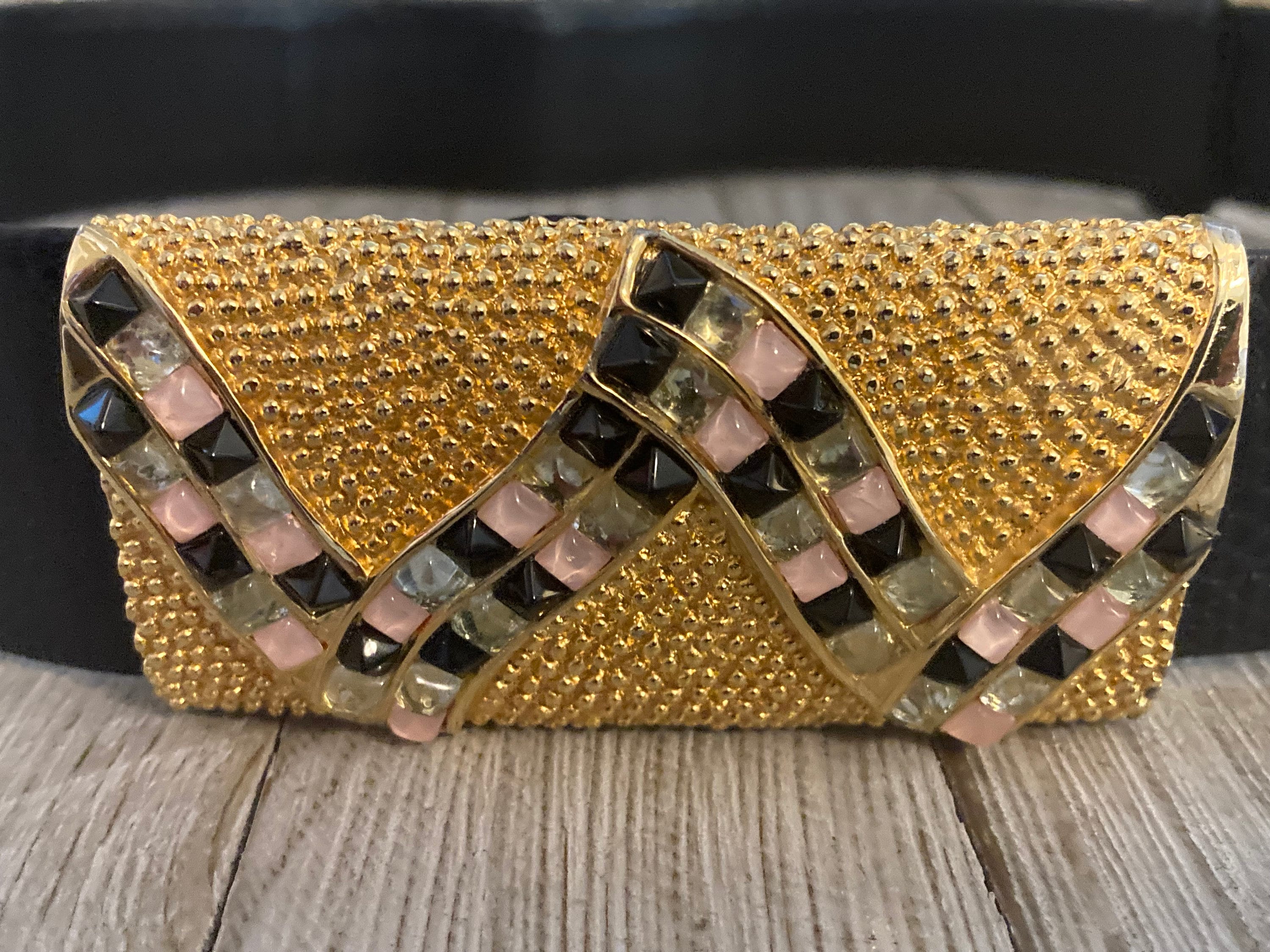 Vintage 70s 80s Judith Leiber Black Snakeskin Expandable Belt Gold Buckle Exquisite JUDITH LEIBER Vintage 1980 main image 4