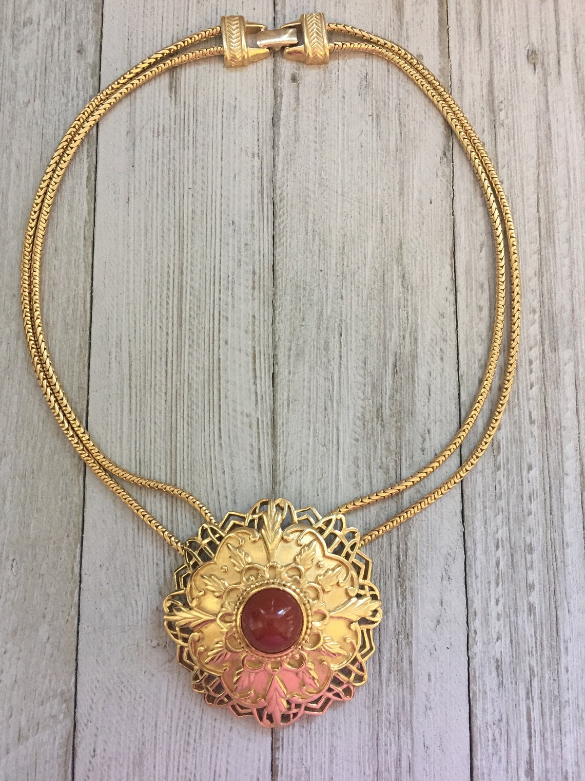 Gorgeous Vintage Trifari Gold & Orange Cabochon Pendant | Etsy