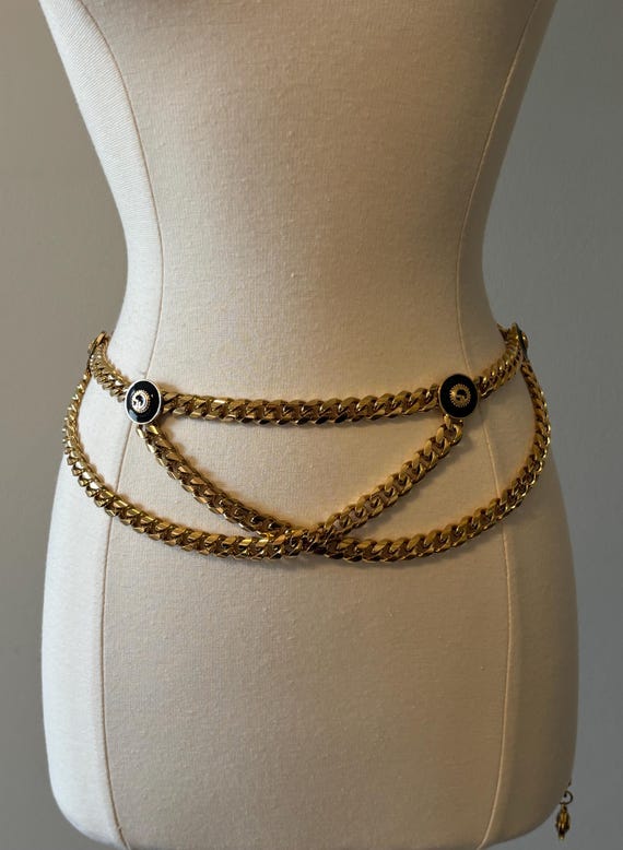St. John Gold Toned Chain Belt ST. JOHN Gold Tone SJ Logo Chain Link Belt Dangle Medallions  main image 4